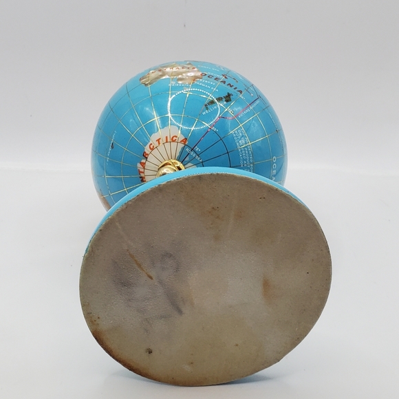 Semi-Precious Gemstone Globe 8" Stand Inlaid Brass Blue And Golden , VINTAGE - Picture 12 of 14